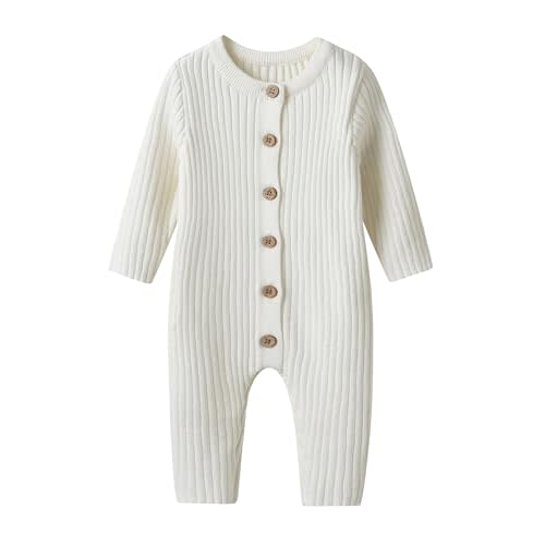 Auro Mesa Newborn Baby Knit Sweater Romper Coverall Outfits One-Piece Jumpsuit Organic Cotton for Infant Baby Boys, Girls