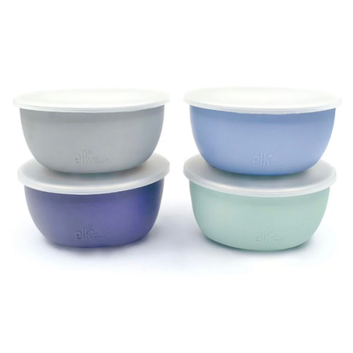 Stainless Steel Bowl with Silicone Sleeve + Lids