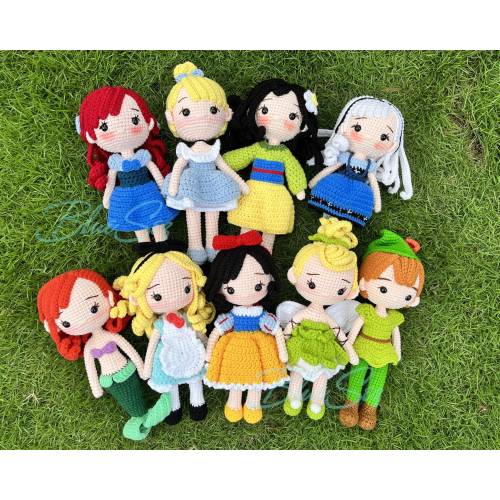 All Disney Princess Crochet Doll, Amigurumi Princess Dolls, Princess Gift Toy - Snow White, Elsa, Anna, Alice, Aurora, Ariel, Jasmine, Moana