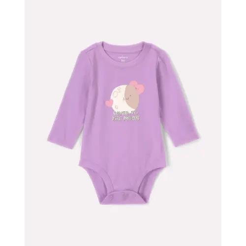 Baby Girl 'Loved To The Moon' Long-Sleeve Graphic Bodysuit - Purple | Carter's