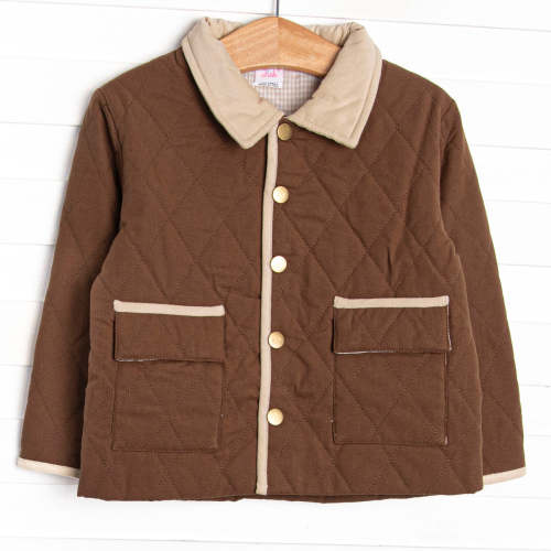 Corduroy Collar Quilted Coat, Hickory Brown – Stitchy Fish