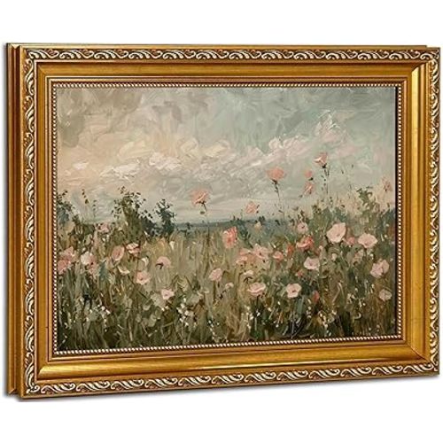 Vintage Gold Framed Wildflower Field Wall Art, 12x16in
