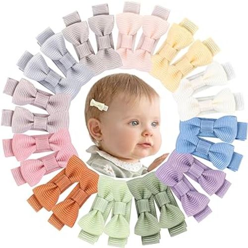 24PCS 2inch Oaoleer Baby Girls Hair Clips, Fully Lined Bows Hair Pins, Tiny Alligator Clips for Infants Toddlers - 12 Colors in Pairs (Style B)