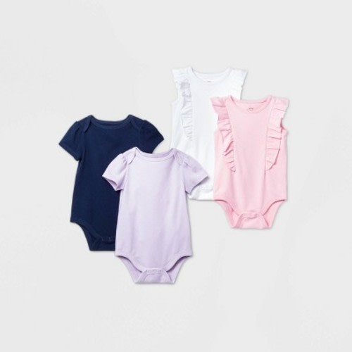 Baby Girls' 4pk Short Sleeve Bodysuit - Cat & Jack™ Blue