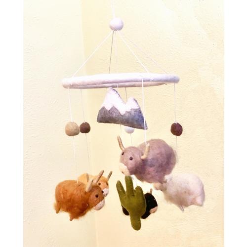 Highland Cow-Cowboy Mobile for Nursery-Handmade Natural Wool Felt-Made in Nepal-Baby Cowboy,Baby Cowgirl,Western Mobile-Longhorn Mobile UT