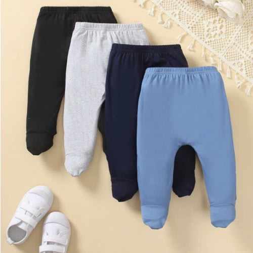 SHEIN Vintaside Kids 4-Piece Baby Boy Solid Color Minimalist Footed Pants, Suitable For Sports, Home & Casual Wear, Spring/Autumn Baby Trousers