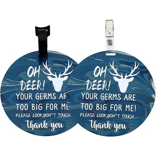 PLIGREAT 2 Pack No Touching Baby Car Seat Sign, No Kissing Baby Stroller Tag with Hanging Straps and Clip, No Touch Baby Safety Sign for Baby Girl Boy, Blue