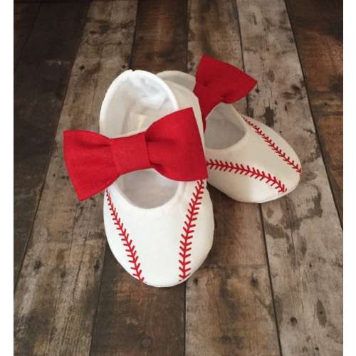 Baseball Baby Girl Shoes with Bows | Newborn size up to 24 Months