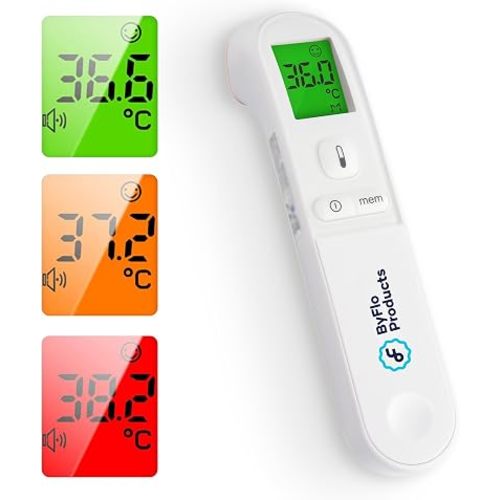 ByFloProducts Digital Forehead Thermometer, 1-Second Reading, Adult & Baby