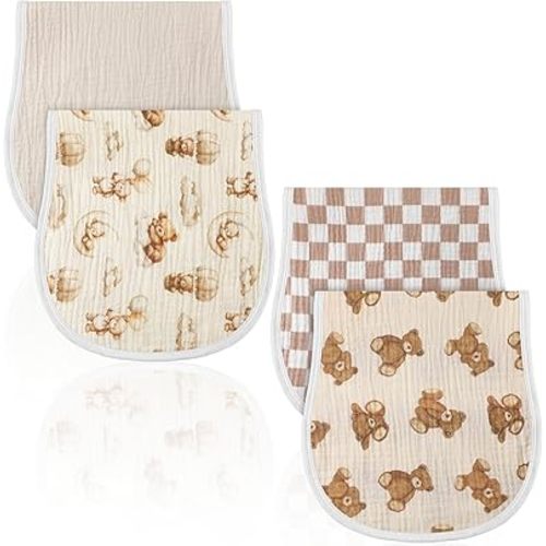 Hahafelt 4 Pcs Bear Baby Burp Cloths 100% Cotton Absorbent & Soft Burping Cloth Newborn Towel 2-in-1 Large Size Baby Spit up Burping Rags Set for Boys and Girls Infant Newborn