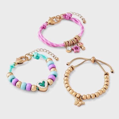 Girls' Heart and Butterfly Charm Mixed Bracelet Set 3pc - Cat & Jack™
