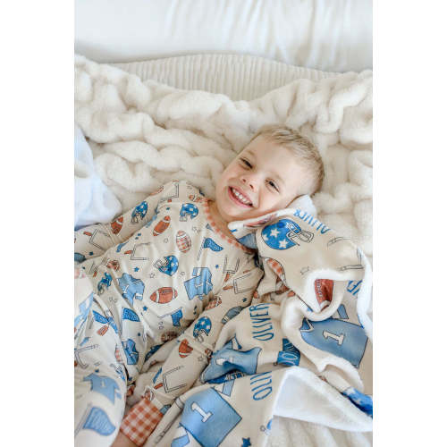 Personalized Kids' Blanket in Huddles & Cuddles Blue | Caden Lane