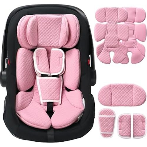 Infant Car Seat Insert Adjustable Head Support for Preemie Newborn Toddler, Reversible Baby Head Body Support Cushion for Carseats and Strollers Side Impact Protection - Pink