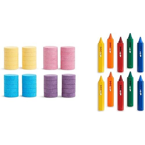 Munchkin® Color Buddies™ Moisturizing Bath Water Color Tablets, 40 Pack, Yellow/Pink/Blue/Purple & Draw™ Bath Crayons Toddler Bath Toy, 10 Pack