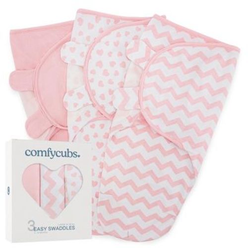 Swaddle Blankets for Baby Girl & Boy 3 Pack Sleep Sack Velcro by Comfy Cubs - Large, Pink