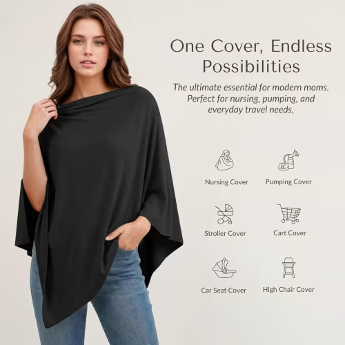 OIUUAK Nursing Cover for Breastfeeding, Breathable Organic Cotton & Cashmere Poncho, Privacy Peekaboo Feature, Soft Breast Feeding Shawl for Women