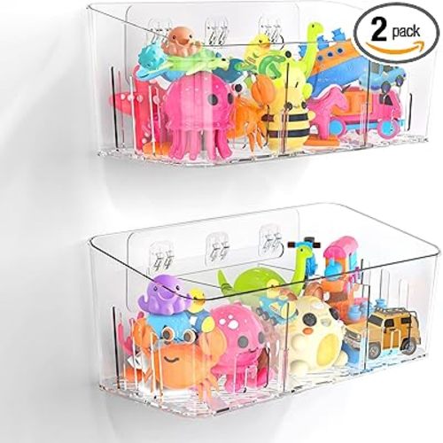 Lysam Bath Toy Storage 2 Packs, Large Bath Toy Holder with 3 Compartment, Quick Dry Bathtub Toy Organizer, Bath Tub Toy Net, Shower Toy Basket & Bin, Bathroom Accessories for Baby,Toddler,Kids(Clear)