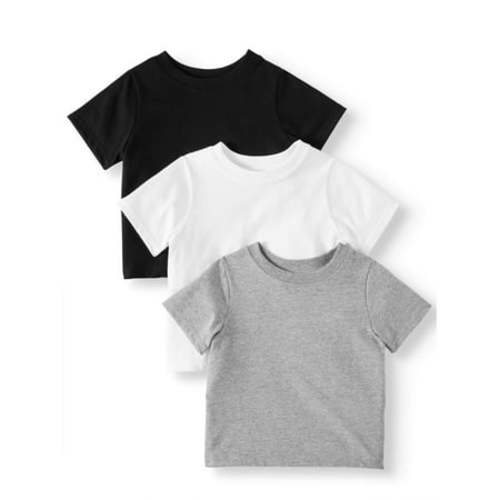 Baby Boy Short Sleeve Solid T Shirts, 3pc Multipack - Arctic White/Black Soot/Med Grey Heather - 0/3M