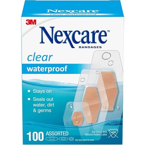 Nexcare Waterproof Clear Bandages, Covers and Protects, 360 Degree Seal Around The Pad Offers Exceptional Protection Against Water, Dirt, and Germs, Assorted Sizes, 100 Count