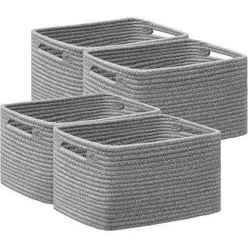 4 Pack Storage Baskets for Organizing, Woven Baskets for Shelves, Grey