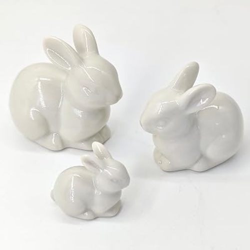Easter Table Decorations,3Pcs Ceramic Bunny Figurine Easter Spring Decorative Modern Vintage Rustic Farmhouse Rabbit Figurines Statue Home Decor Tray Table Centerpiece Mantels Decor Ornament（White ）