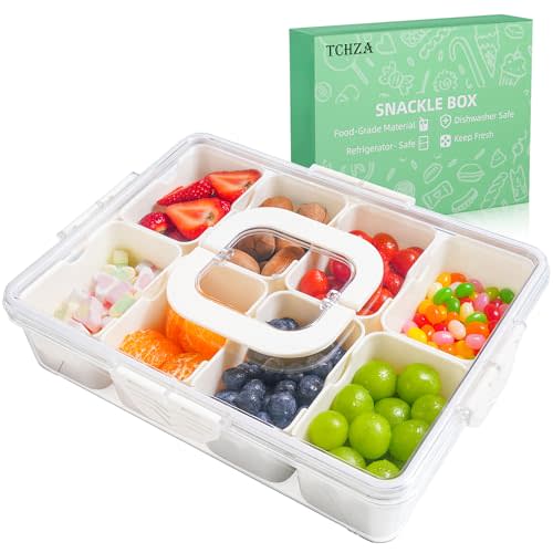 Snackle Box Container, Dishwasher Safety - Divided Serving Tray with Lid and Handle, Charcuterie Board for Portable Snack Platters - Clear Organizer for Fruits Snacks,Perfect for Road Travel