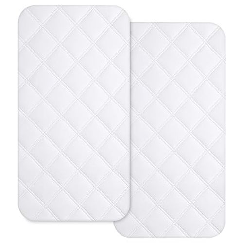 Yoofoss Waterproof Bassinet Mattress Pad Cover 2 Pack Fit for Rectangle Bassinet Mattress, Baby Bassinet Mattress Protector for Boys and Girls 34X19in