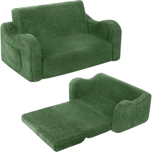 Kids Sofa, 2-in-1 Flip-Out Foam Couch, Soft Play Lounge Chair for Toddlers and Children, Extra Wide, Green