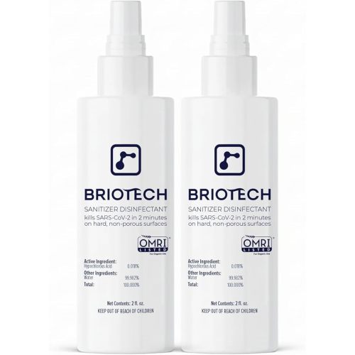 BRIOTECH Sanitizer Disinfectant Hypochlorous Spray, Kill 99.99% of Viruses & Bacteria, Control Mold, Eliminate Odor, Gentle for Nursery & Play Rooms, Food Contact Surface Sanitizer, 4 fl oz (2 Pack)