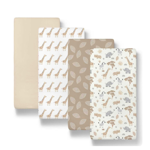 Safari Neutral Baby Bassinet Sheets 4-Pack for Boys and Girls
