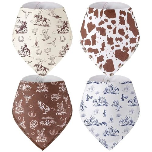 VitalCozy 4 Pcs Vintage Western Baby Bandana Bib Cotton Newborn Infant Feeding Drool Bib for Drooling and Teething Girl Boy