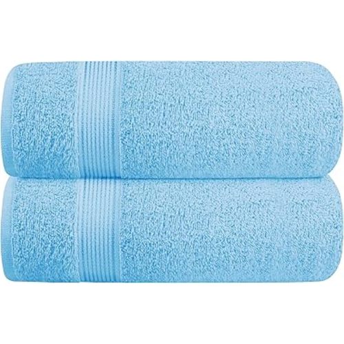Belizzi Home Cotton 2 Pack Oversized Bath Towel Set 28x55 inches, Large Bath Towels, Ultra Absorbant Compact Quickdry & Lightweight Towel, Ideal for Gym Travel Camp Pool - Sky Blue