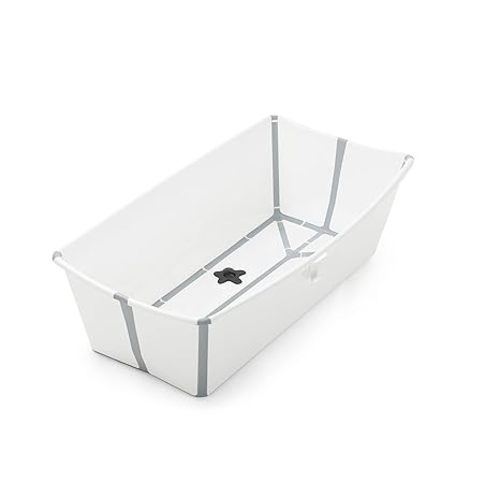 Stokke Flexi Bath Portable X-Large Baby Bathtub with Heat-Sensitive Plug, White Grey