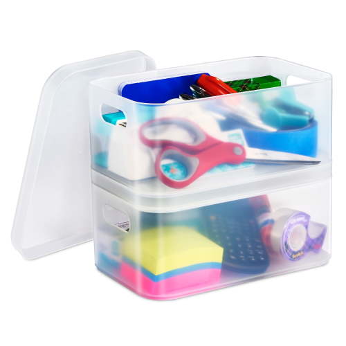 Sorbus Stackable Plastic Frosted Organizer Bins, 2 Pack Storage Boxes with Lids