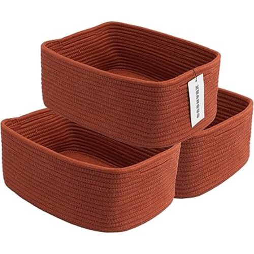Small Woven Storage Baskets 12“X8”X5“ Decorative Rope Bins for Organizing Shelves, Closets, and Toys, Empty Gift Baskets, Cute Organizer Basket for Home and Office (rustic, regular)