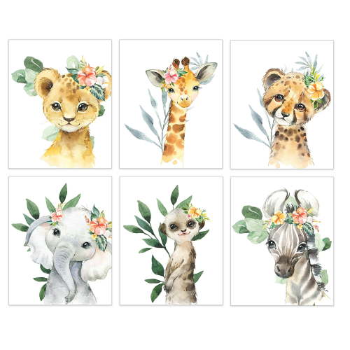 Safari Nursery Girl - Safari Animal Pictures Wall Art - Baby Room Animal Prints - Jungle Babies Wall Decor - Little Girls Room Wall Decor - 8x10 - UNFRAMED (Safari Girls 6)