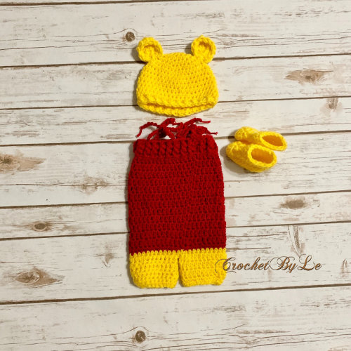 Crochet Winnie the Pooh Romper Outfit. Inspired by Winnie the Pooh. (Available 0 - 12 months)