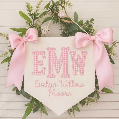 Custom Baby Banner, Welcome Banner with Floral crest, Bows Baby Banner, Hospital Door Sign, Baby Shower Gifts, Newborn Gifts