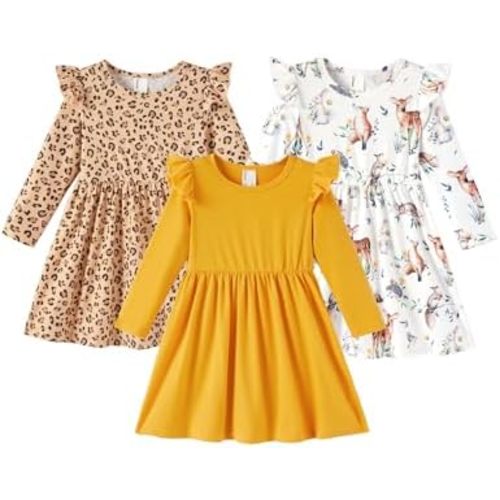 PATPAT Multipack Girl Toddler Dresses Sleeveless Flamingo Striped Toddler Casual Dresses