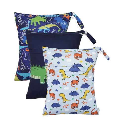 babygoal Dinosaur Wet Dry Bags 3 Pack, Waterproof Travel Bags for Swimsuits, Beach, Pool, Gym,Food Storage and Wet Clothes,3LN40-B