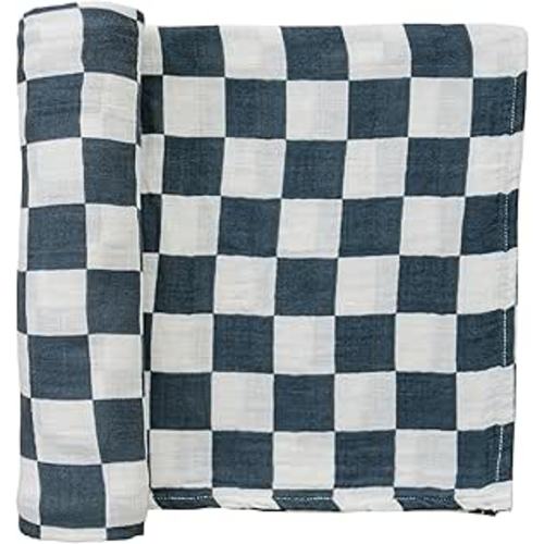 Mebie Baby Charcoal Checkered Muslin Swaddle, Modern and Neutral Swaddle Blanket for Baby Girl or Boy, Soft Baby Blankets, Newborn Swaddle Blanket, 0-3 Month, Comfy Wrap, Baby Essentials & Gifts