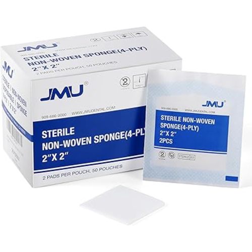 JMU Sterile Gauze Pads 2x2 Non-Woven, Highly Absorbent Sterile Gauze Sponges, 50 Packs, 100 Pcs Total