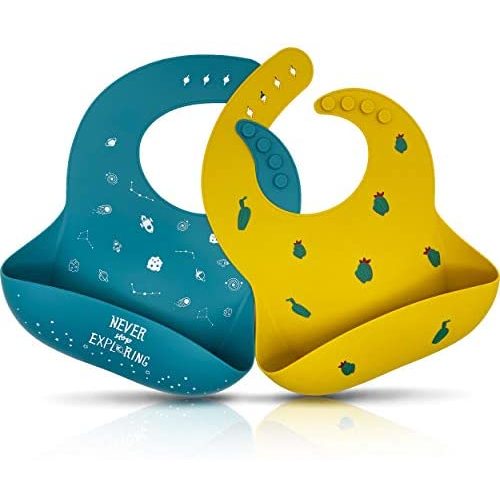Moonkie Silicone Baby Bibs Set Of 2, BPA Free Waterproof Soft Durable Adjustable Silicone Bibs for Babies & Toddlers(Teal/Kodak)