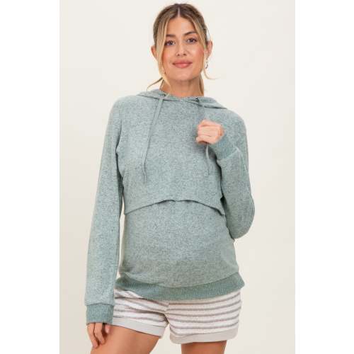 Mint Double Layer Long Sleeve Maternity Nursing Hoodie
