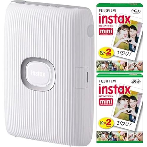 Fujifilm Instax Mini Link Smartphone Printer (Ash White) + Fuji Instax Mini Film (40 Sheets) - Instax Mini Link Printer Bundle