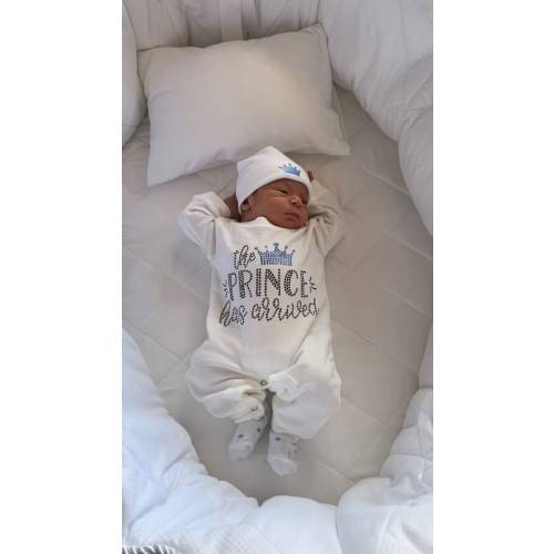 Personalized Baby Boy Romper Set: Rhinestone Prince Outfit with Crown Hat