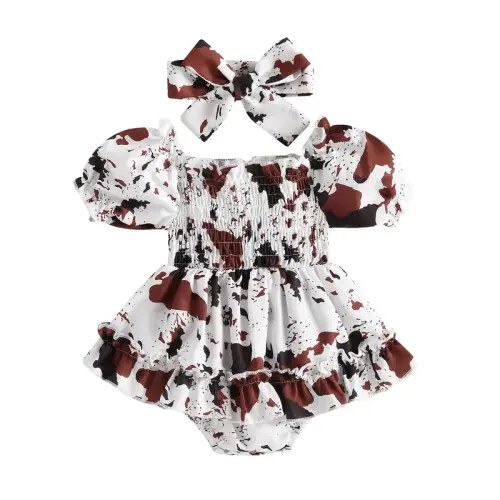 Infant Baby Girl Bubble Romper 6M 12M 18M 24M Ruffled Dress Cow - TikTok Shop