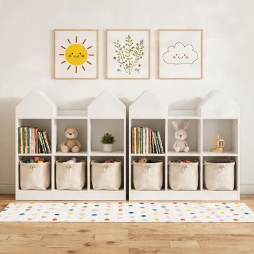 Set of 2 Kids Castle Cube Toy Storage Organizer – 6 Cubby Open Bookshelf with Anti Tip Wall Device – Perfect for Playrooms, Bedrooms, and Nurseries