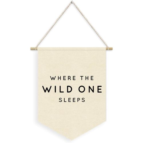 Bedroom Decor Where The Wild One Sleeps Linen Pennant Banner,Adventure Nursery Wall Hanging Flag Banner for Nursery Kids Room Playroom Camper Decor