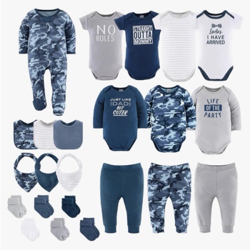 The Peanutshell Baby Layette Gift Set for Boys, Newborn Boy Gift Sets, Baby Clothes & Newborn Essentials Must-Have, Blue Camo